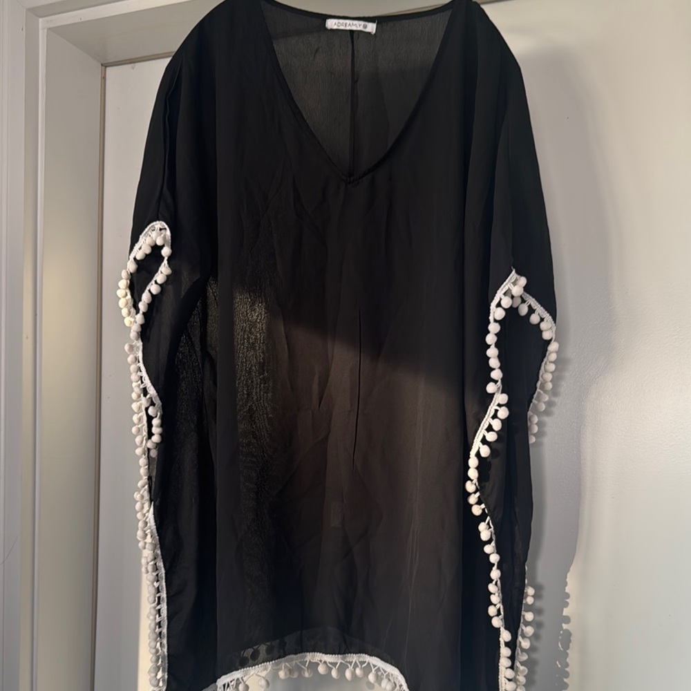Black Sheer Tunic with White Accents